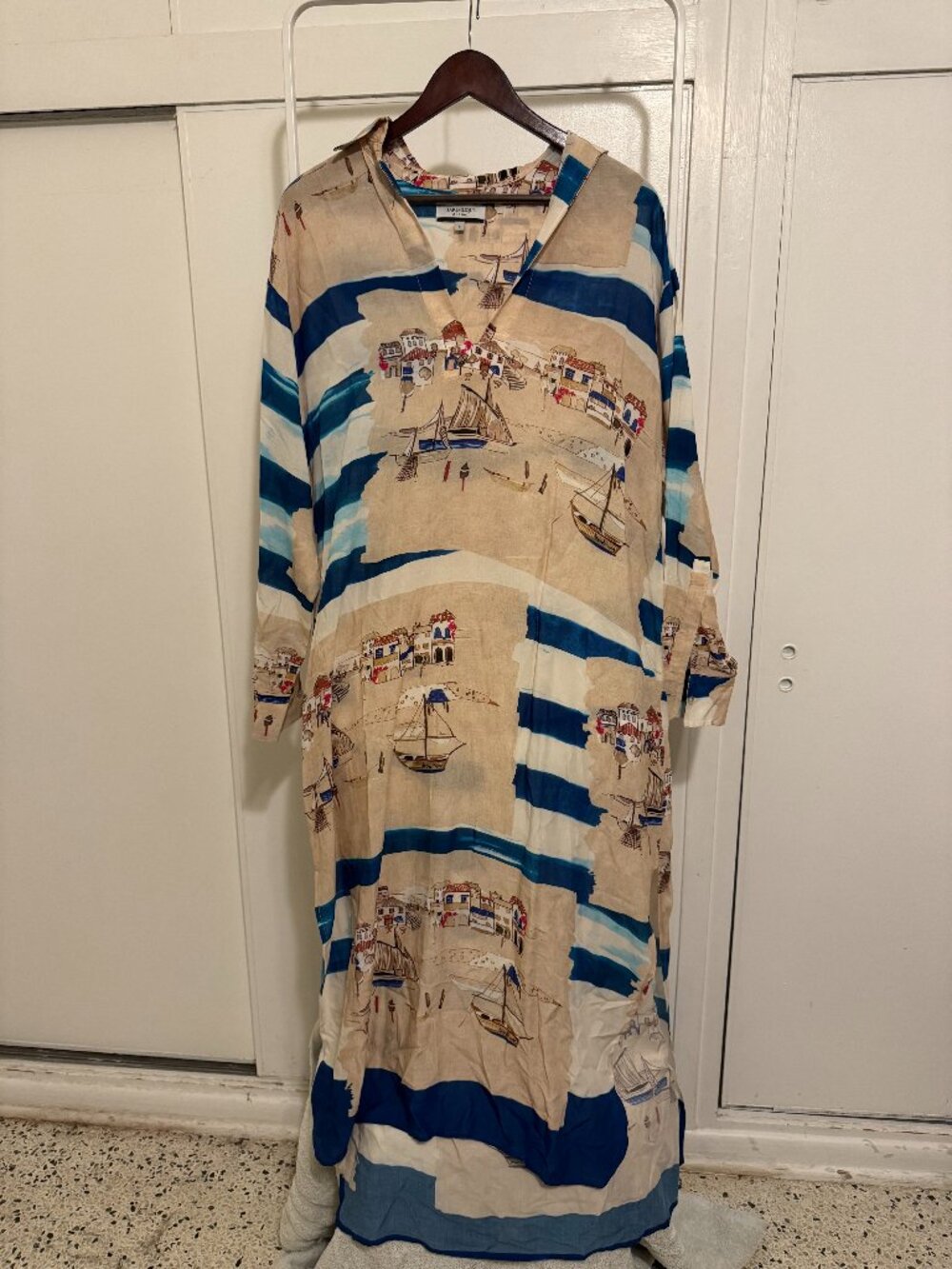 Haremlique à la mer Mediterranean Print Maxi Kaftan – Size 0